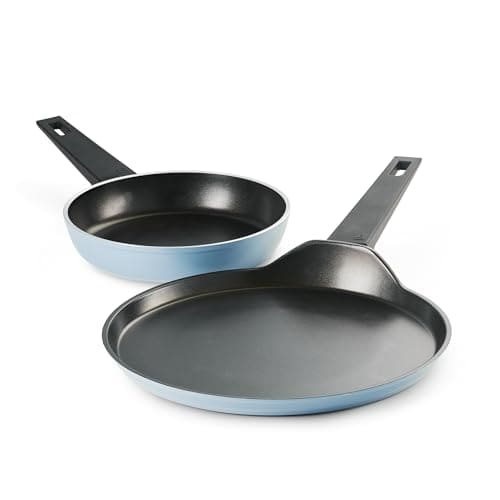 🛍️ TRAMONTINA Aura Cookware Set of 2- Frypan 20cm, Dosa tawa 28cm | Reinforced Ceramic Non-Stick Cookware | Quick & Even Heating | Low-Oil Cooking | Bakelite Handle | Induction & Gas | Blueberry