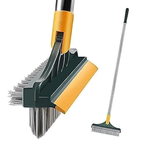🛍️ YETI 3-in-1 Bathroom Cleaning Brush with Wiper - Bathroom Cleaning Brush Long Handle 180° Rotate Toilet Brush Bathroom Tiles Cleaning, Wiper Floor Scrub for Kitchen Bathroom Cleaning (Multi-Color)