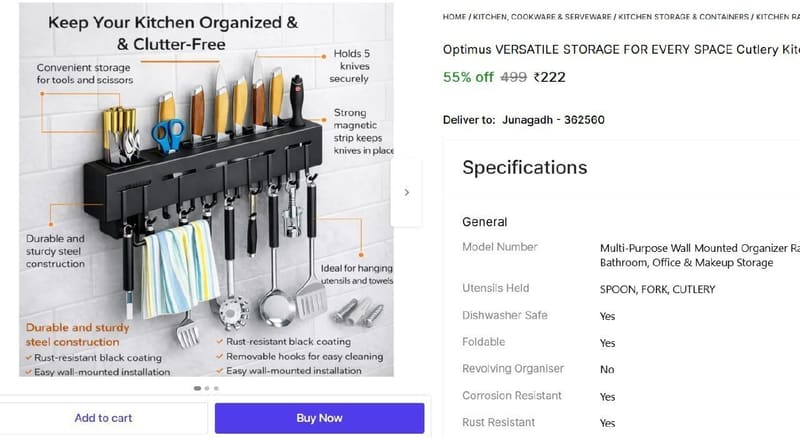 🔥  Cutlery Kitchen Rack (Plastic) @ ₹222