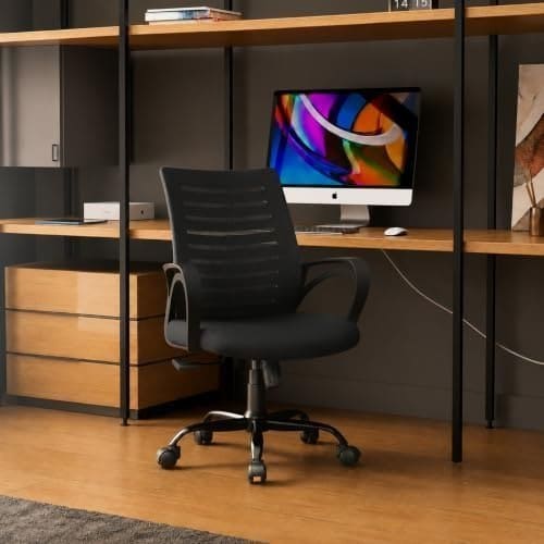 🛍️ CELLBELL Desire C104 Mesh Mid Back Chair | Ergonomic Office, Study, Revolving, Computer Chair for Work from Home Heavy Duty Metal Base, Seat Height Adjustable (Black)
