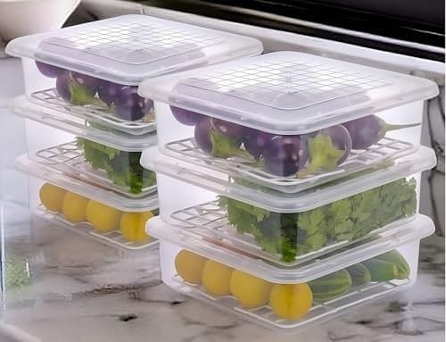 HomeWiz Fridge Storage Containers 2000ml x6 | Air Tight Stor...
