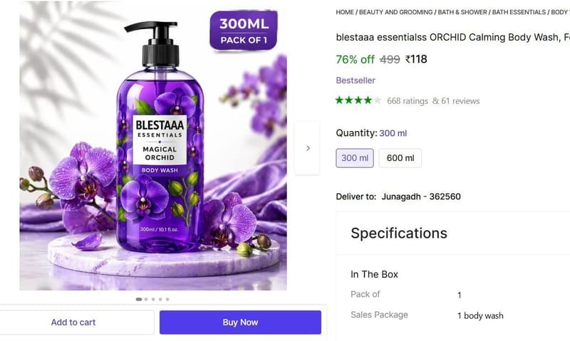 🔥  Body Wash, 300 ml @ ₹118