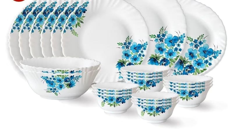 Larah 27-piece Opalware Dinner Set for Family of 6 for ₹1,382.