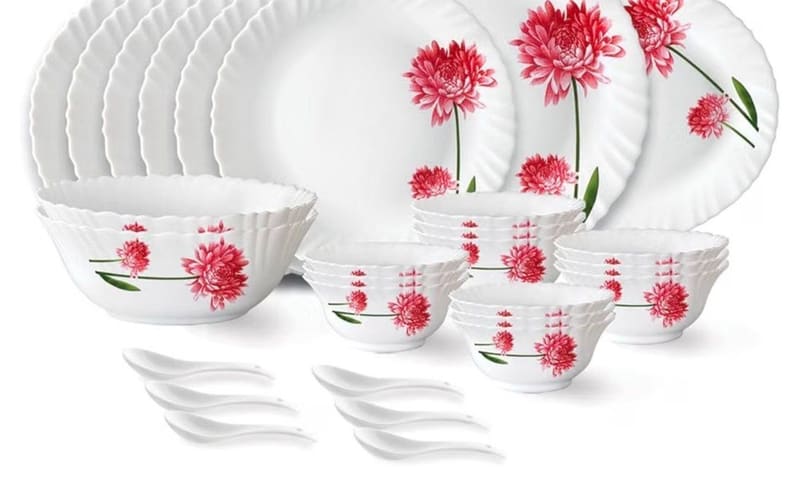 Larah 33-piece Opalware Dinner Set for Family of 6 for ₹1,519.