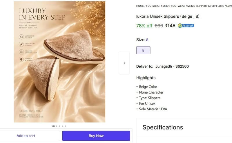 🔥  Unisex Slippers (Beige , 8) @ ₹148
