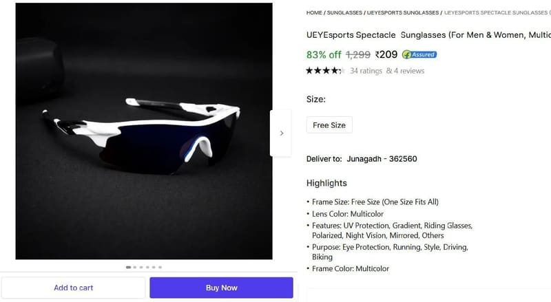 🔥  Sports Sunglasses @ ₹209