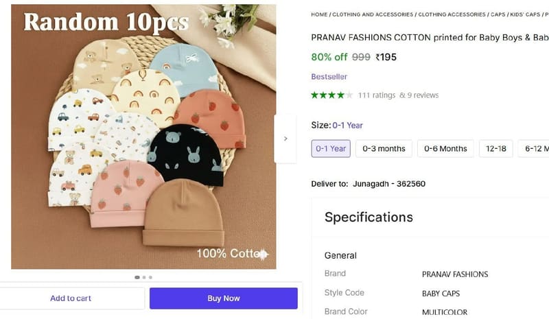🔥  10 Baby Caps @ ₹195
