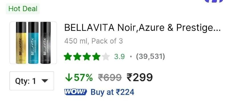 GRAB : Bellavita Unisex Deodorant Combo (150ml x 3) @299.