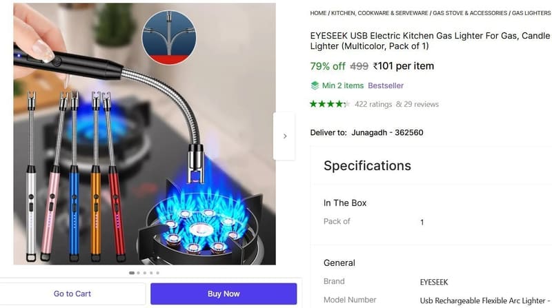 Shopsy | 🔥  Electric Kitchen Lighter @ ₹101