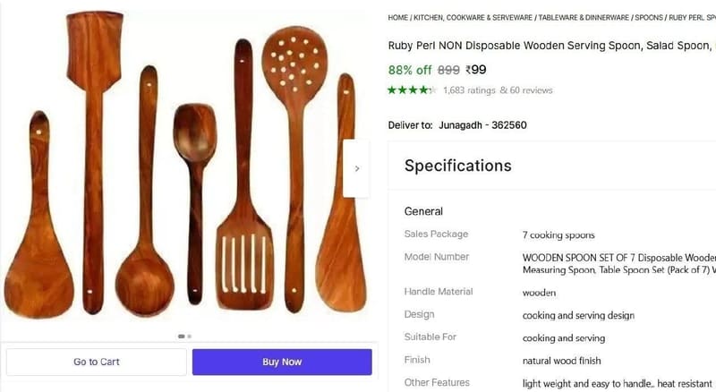 🔥  Wooden Spoon Set (Pack of 7) @ ₹99