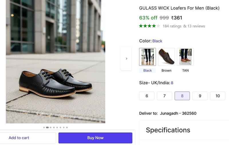 🔥  Loafers For Men (Black) @ ₹361