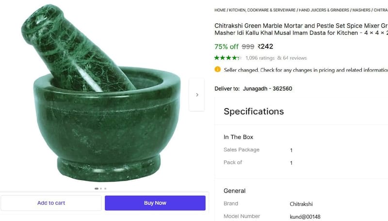 🔥  Green Marble Mortar and Pestle Set @ ₹242