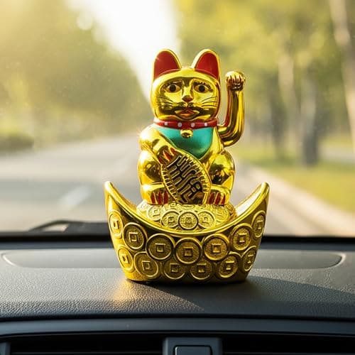 🛍️ HindCraft Golden Waving Cat Showpiece – Valentine Gift Feng Shui Idol Sitting on Money Ingots | Symbol of Wealth, Good Luck & Positivity | Ideal Gift for Home, Office & Housewarming