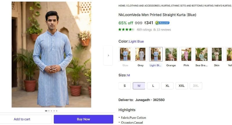 🔥  Men's Striped Straight Kurta @ ₹341