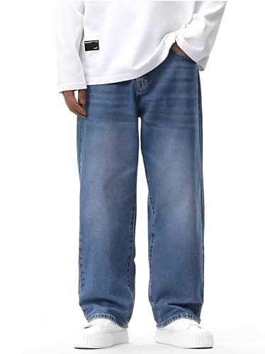 🛍️ Ben Martin Light Blue Men Jeans || Baggy Fit Jean's for Man || Loose Fit High Rise Denim || Stretchable Casual Wear Jean,s || Dance Rap Rapping Style Pant for Men || Denim Cotton Jeans 32 (0)