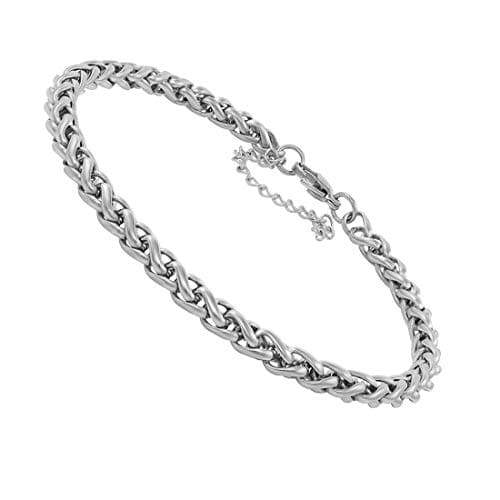 🛍️ Nakabh 8 inch Stylish Chain Style Stainless Steel Bracelet for Men Boys Unisex (Silver)