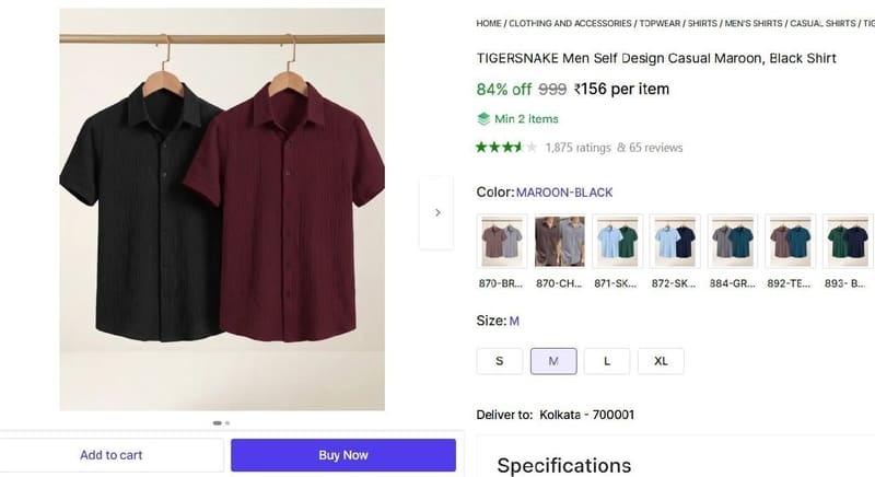 🔥  Men's Self Design Casual Shirt @ ₹156