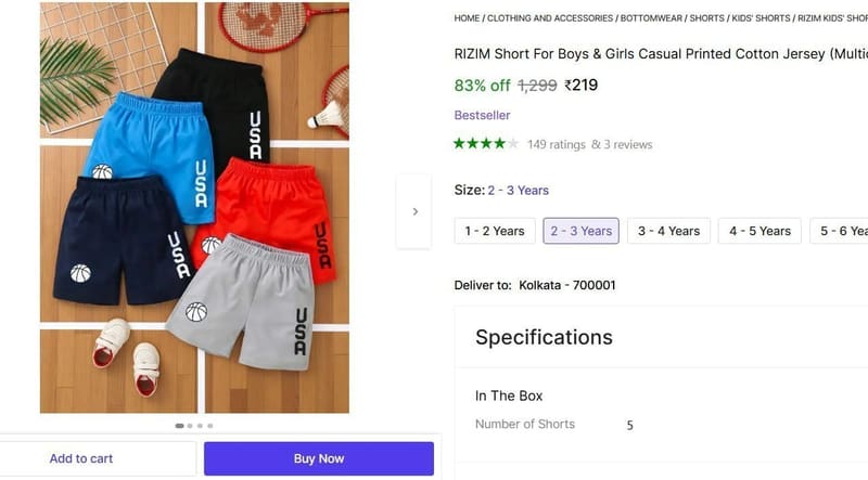 🔥  Short For Boys & Girls (Multicolor, Pack of 5) @ ₹219