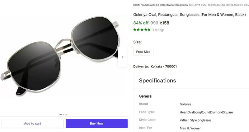 🔥  Oval, Rectangular Sunglasses @ ₹158