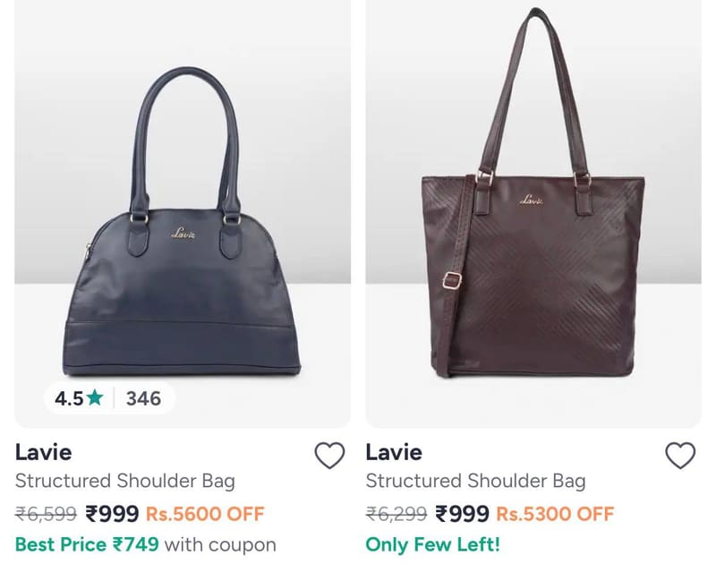 Myntra : Upto 80% Off On Lavie Women Handbags.