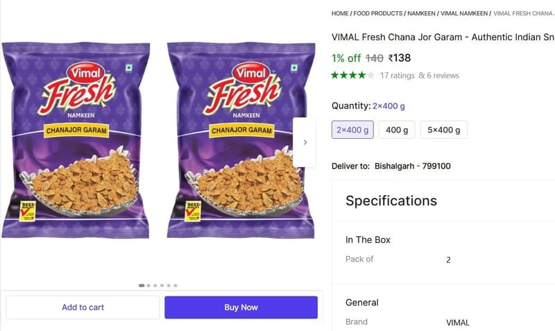 🔥  Fresh Chana Jor Garam, 800gm @ ₹138