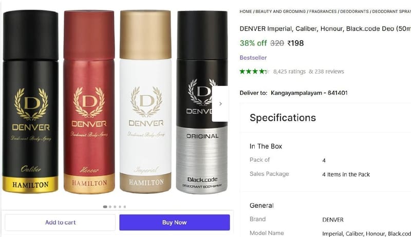 🔥  Deo (50ml x 4) Body Spray @ ₹198
