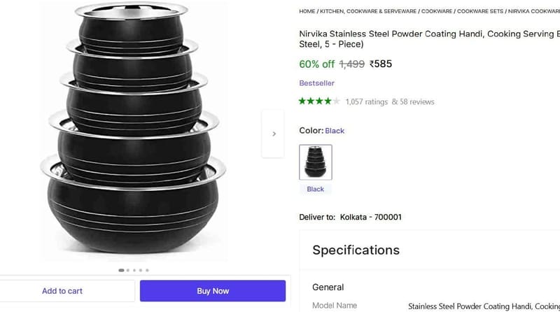 🔥  5 Piece Powder Coating Black Handi @ ₹585