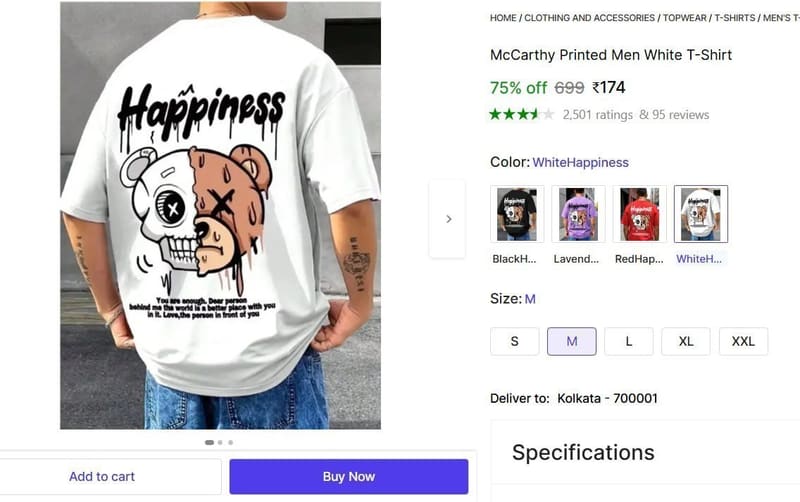 🔥  Printed Men White T-Shirt @ ₹174