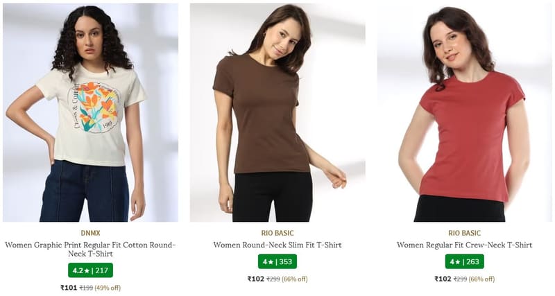 🔥  Ajio : T-Shirts Starts @ ₹101