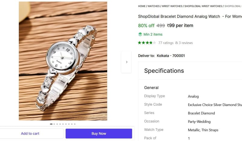 Shopsy | 🔥  Bracelet Diamond Analog Watch  - For Women @ ₹99