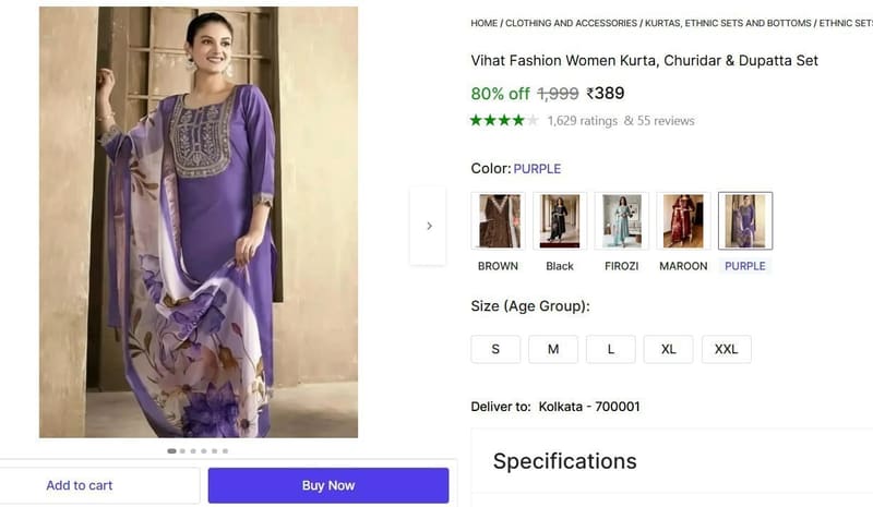 🔥  Women Kurta, Churidar & Dupatta Set @ ₹389