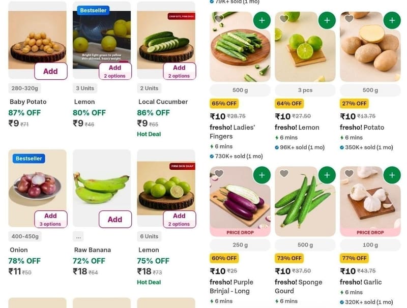 Flipkart Minutes Veggies at ₹1 & ₹9
