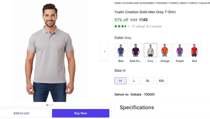 🔥  Solid Men's Grey T-Shirt @ ₹148