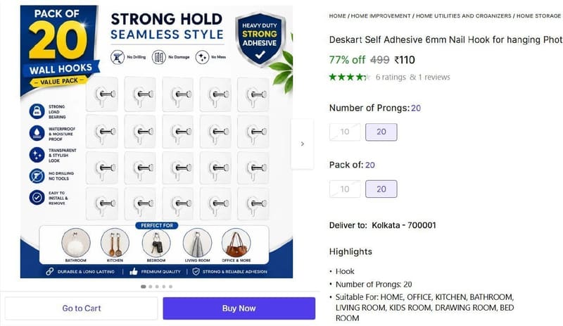 🔥  Transparent Hook (Pack of 20) @ ₹110