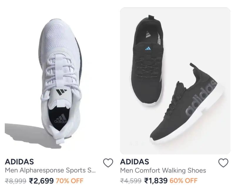 Myntra : Up to 70% Off On Adidas Shoes.