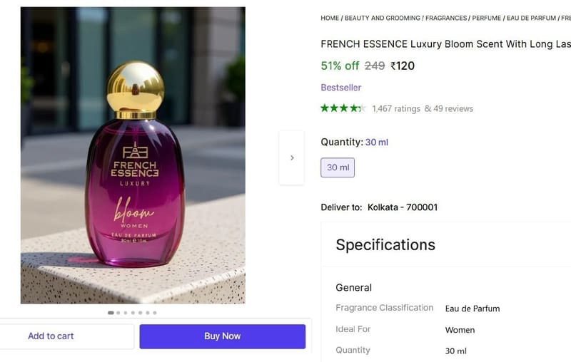 🔥  FRENCH ESSENCE Parfum - 30 ml (For Women) @ ₹120