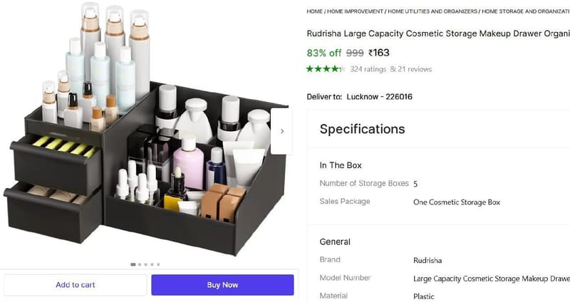 🔥  Large Capacity Cosmetic Storage @ ₹163