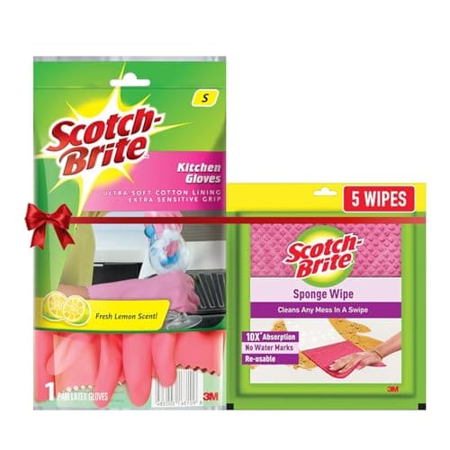 Scotch-Brite Combo Rubber Kitchen Gloves (Small) + Scotch-Br...