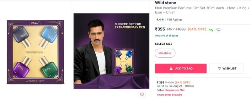 Myntra | Flat 64% Off On Wild stone Men Premium Perfume Gift Set 30 ml each - Hero + King + Icon + Chief @395