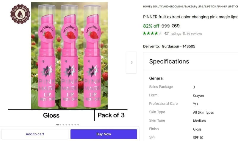 Shopsy | Lipstick Combo, Pack Of 3  @ ₹69