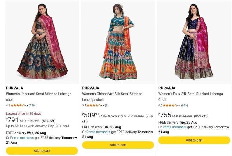 UPTO 95% OFF ON PURVAJA LEHENGA CHOLI SET | MANY UNDER 1000