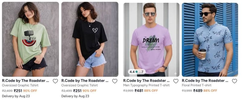 Myntra : Upto 90% Off On Roadster T-Shirts.