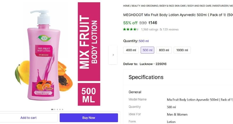 🔥  Mix Fruit Body Lotion, 500ml @ ₹146