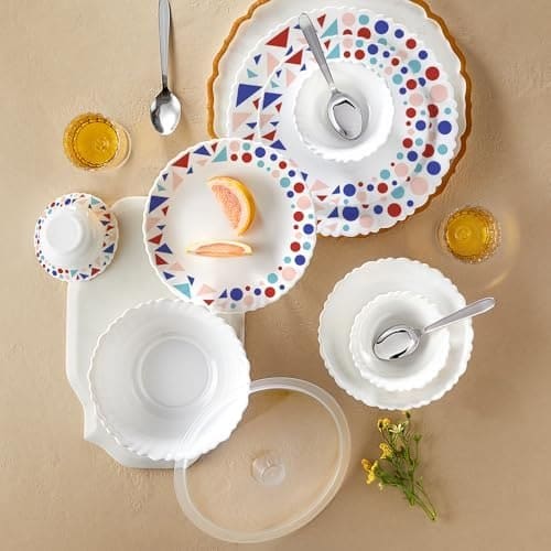 Larah by Borosil Silk Series Speckle Opalware Dinner Set wit...
