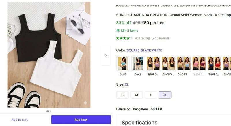 Shopsy | 🔥  Casual Solid Women Black, White Top @ ₹80