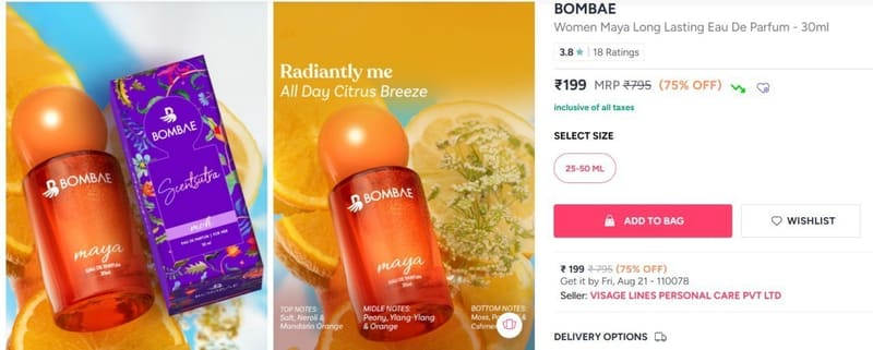 Myntra | Flat 75% Off On Bombae Perfume 30ml At Rs.199