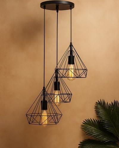 🛍️ Homesake Hanging Light Diamond Cluster-Modern Ceiling Pendant Light for Home Decoration, Living Room,Bedroom, and Dining Room, Stylish Chandelier, Contemporary Interior Design, Pack of 1, (Black)