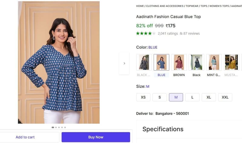 🔥  Casual Blue Top @ ₹175