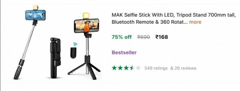 🔥 Selfie Stick with BT Remote at ₹168
