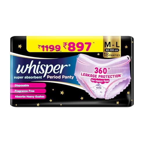 Whisper Super Absorbent Period Panty, 18 M-L Pants, 360 Degr...